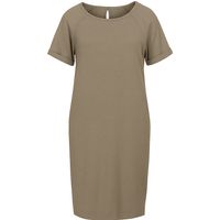 Kamelfarbenes, kurzärmliges Punto di Roma-Kleid mit Taschen