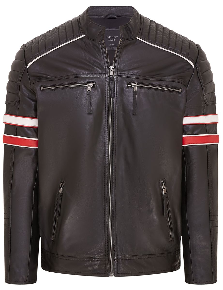 Schwarze gesteppte Biker-Rennjacke aus Leder für Herren – Brevik