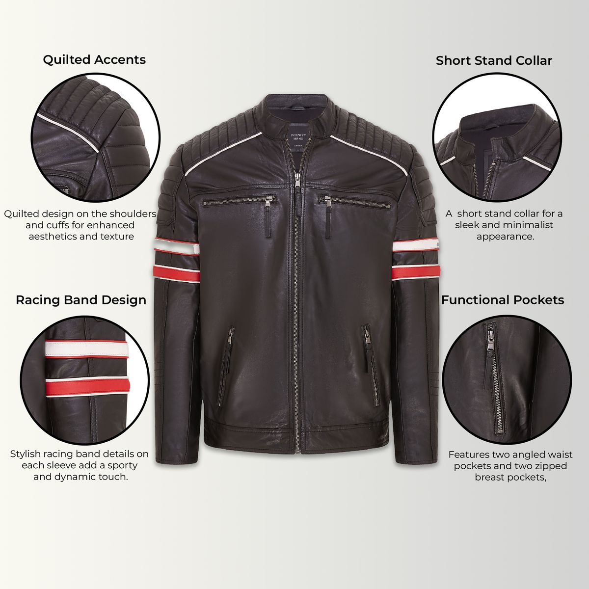 Gesteppte Nappa-Leder Rennjacke