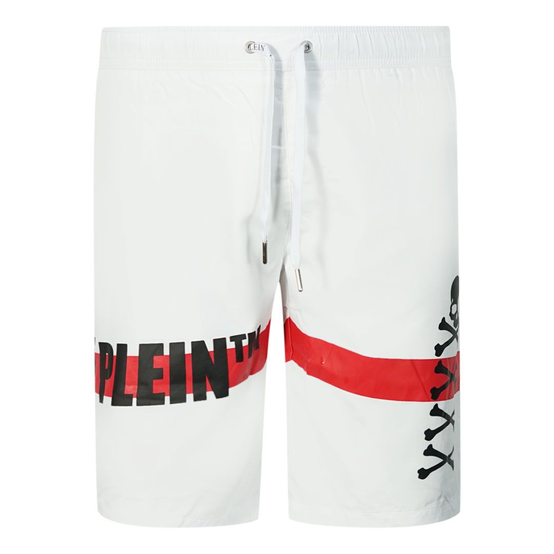 Philipp Plein TM Skull And Bones Weiße Badeshorts