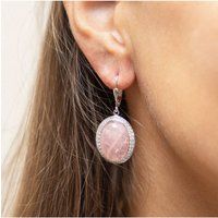 Zeeme Gemstones Ohrringe Silber 925 rhodiniert mit Rosenquarz und Zirkonia-Steinen