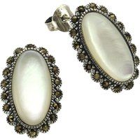 Zeeme Gemstones Ohrringe Silber 925 oxydiert mit weißem Perlmutt