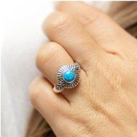 Zeeme Gemstones Ring Silber 925 oxidiert mit Türkis 6mm