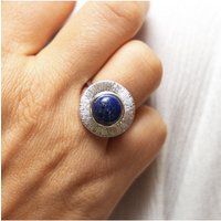 Zeeme Gemstones Ring Silber 925 rhodiniert glanz/matt mit echtem Lapis 10mm