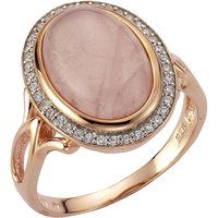 Zeeme Gemstones Ring Silber 925 rosé-vergoldet mit echtem Rosenquarz und Zirkonia