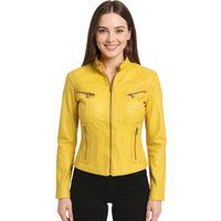 Gelbe, lässige Slim-Fit-Bikerjacke aus Leder für Damen – Tulsa