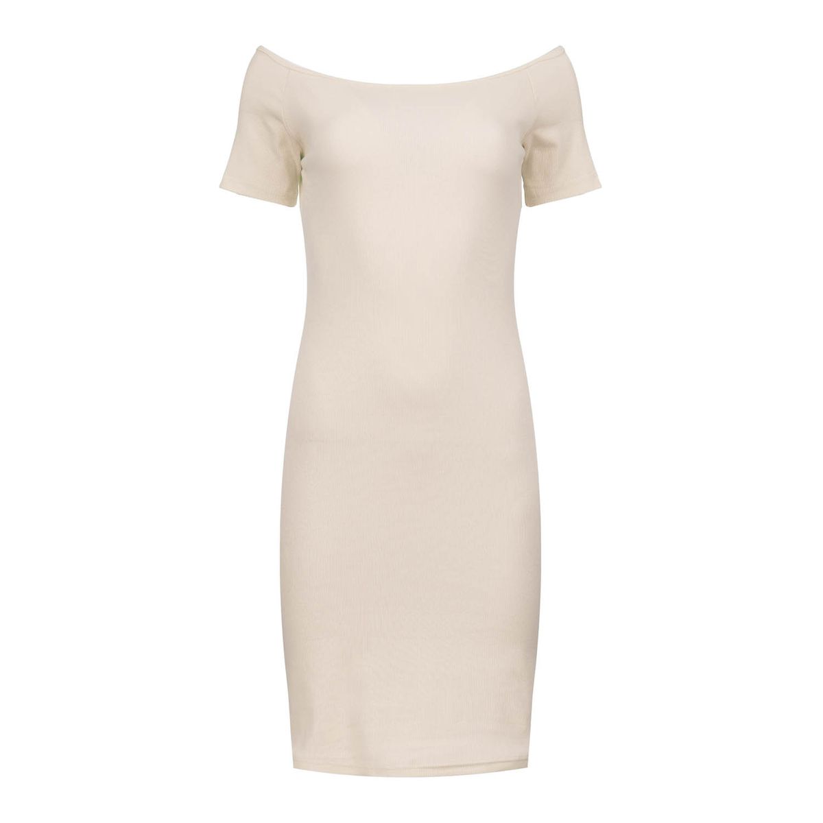 Off-Shoulder Enges Kleid in Creme Beige