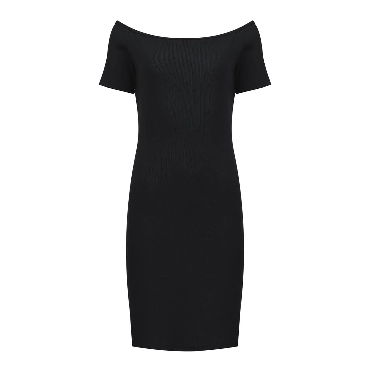 Schulterfreies Geripptes Kleid - Schwarz, Einheitsgröße