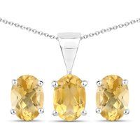 Vira Jewels Schmuck-Set Silber 925 rhodiniert Ohrringe und Halskette mit echtem Citrin