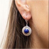 Zeeme Gemstones Ohrringe Silber 925 rhodiniert glanz/matt mit echtem Lapis 8mm