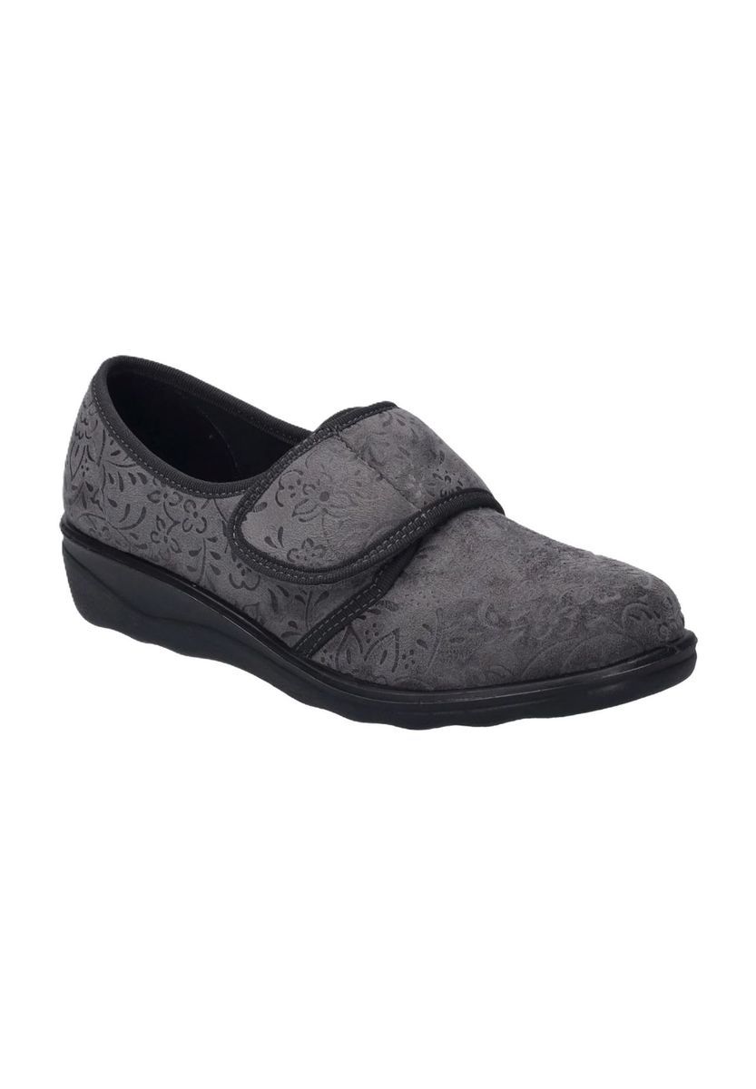 Graue Damen Hausschuhe mit Klettverschluss