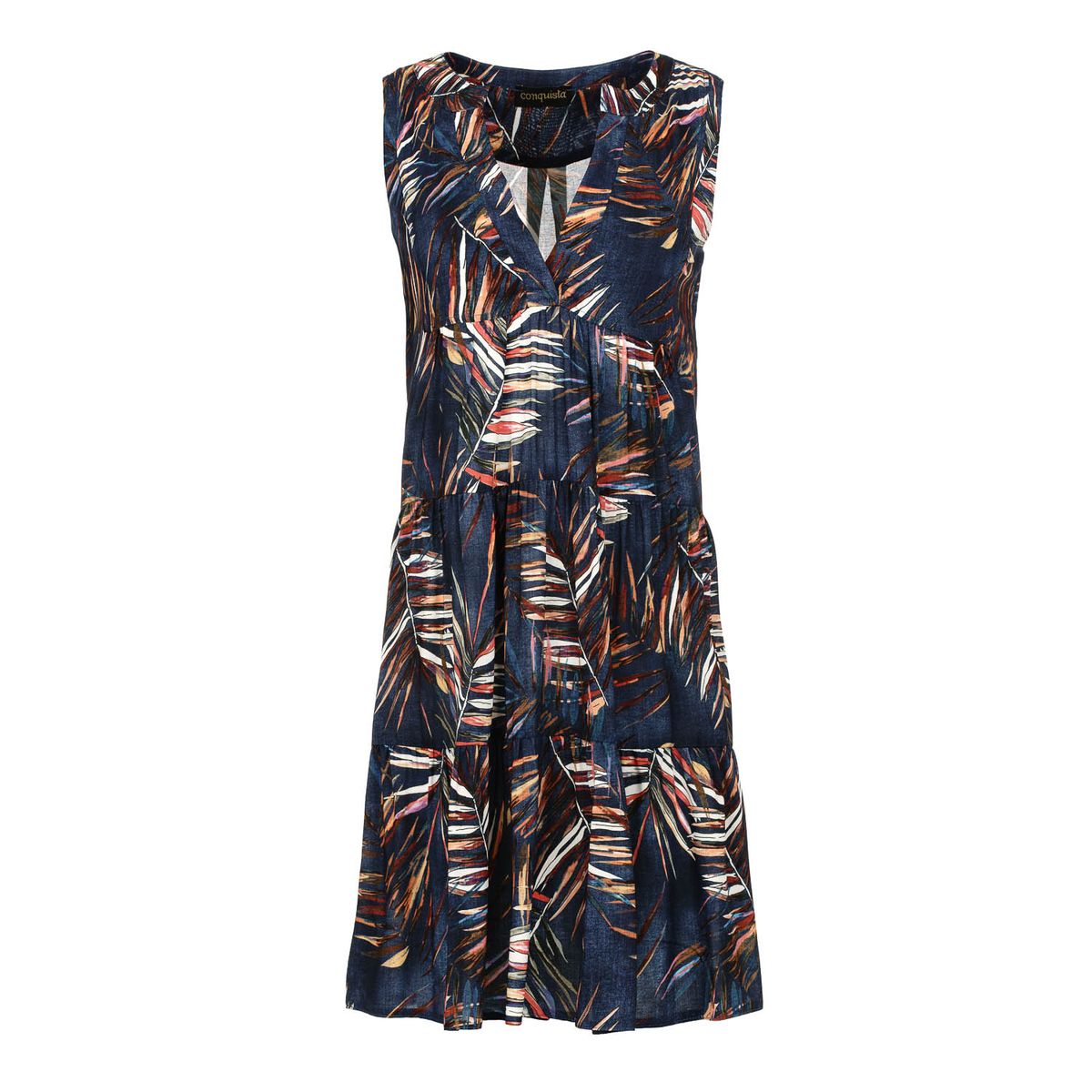 Ärmelloses A-Linien-Kleid mit Blätterdruck