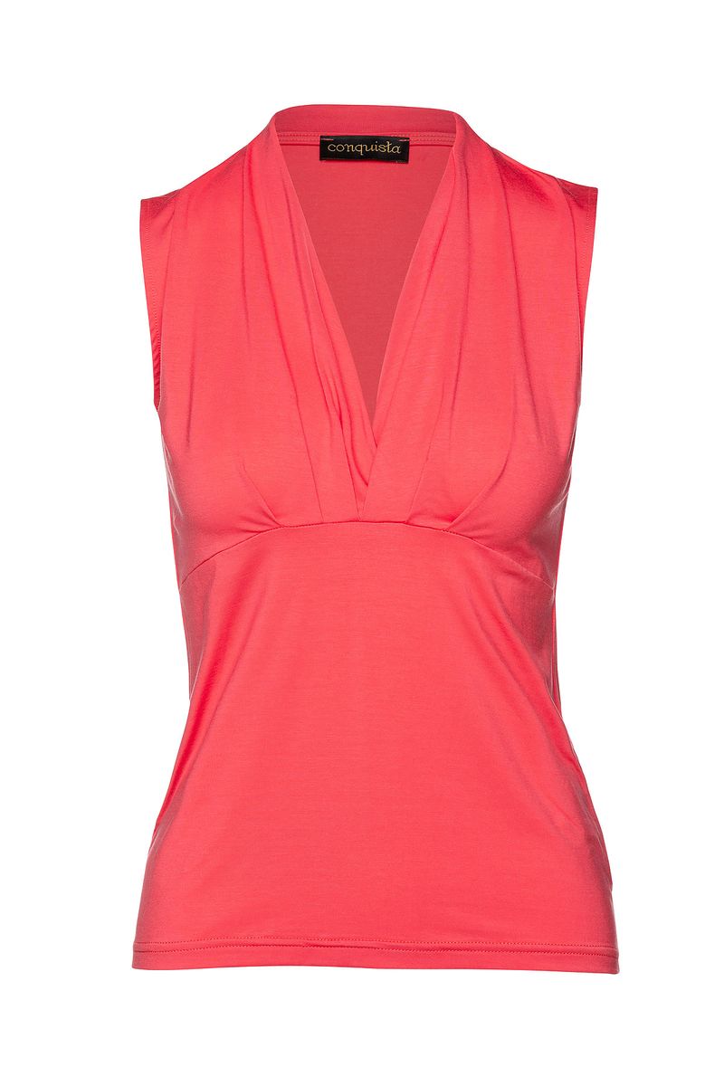 Korallenfarbenes ärmelloses Faux Wrap Top
