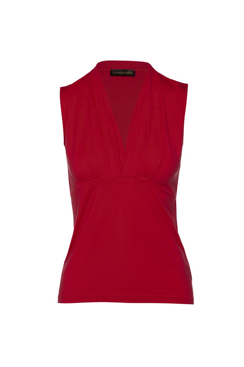 Rotes ärmelloses Top mit Faux Wrap