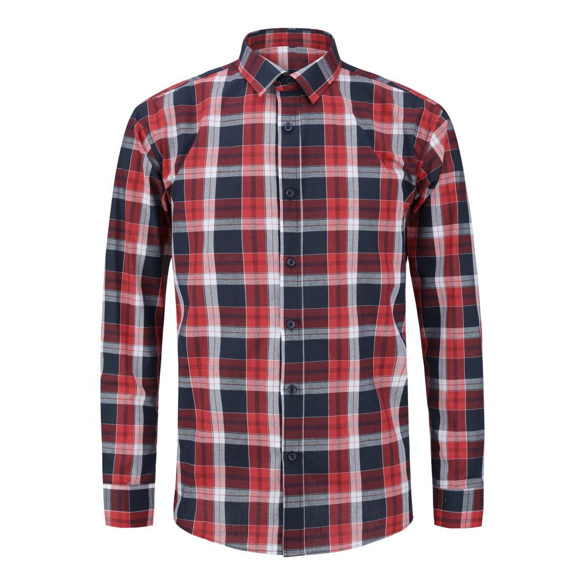 Herren Einfarbig Revers Langarm Hemd Plaid Rot