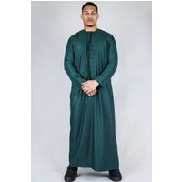 Grüne Thobe Emirati islamische Jubba Robe Eid Quaste Slim Fit für Herren