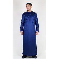 Herren-Thobe-Robe in Marineblau, Satin, emiratisch-islamisch, Jubba, Eid, Slim Fit
