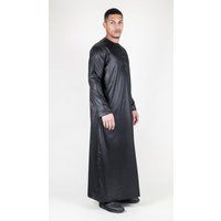 Schwarzes Thobe-Gewand für Herren aus Satin, emiratische islamische Jubba Eid, schmale Passform
