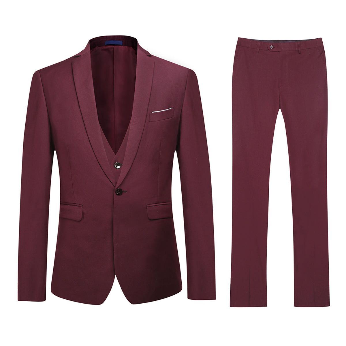 3-teiliger Slim Fit klassischer kastanienbrauner Anzug