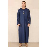 Blauer Thobe Jubba für Herren, Saudi-arabischer Eid-Emirati-Kaftan, Jubbah-Quastenrobe