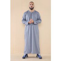 Grauer Thobe Jubba für Herren, Saudi-arabischer Eid-Emirati-Kaftan, Jubbah-Quastenrobe