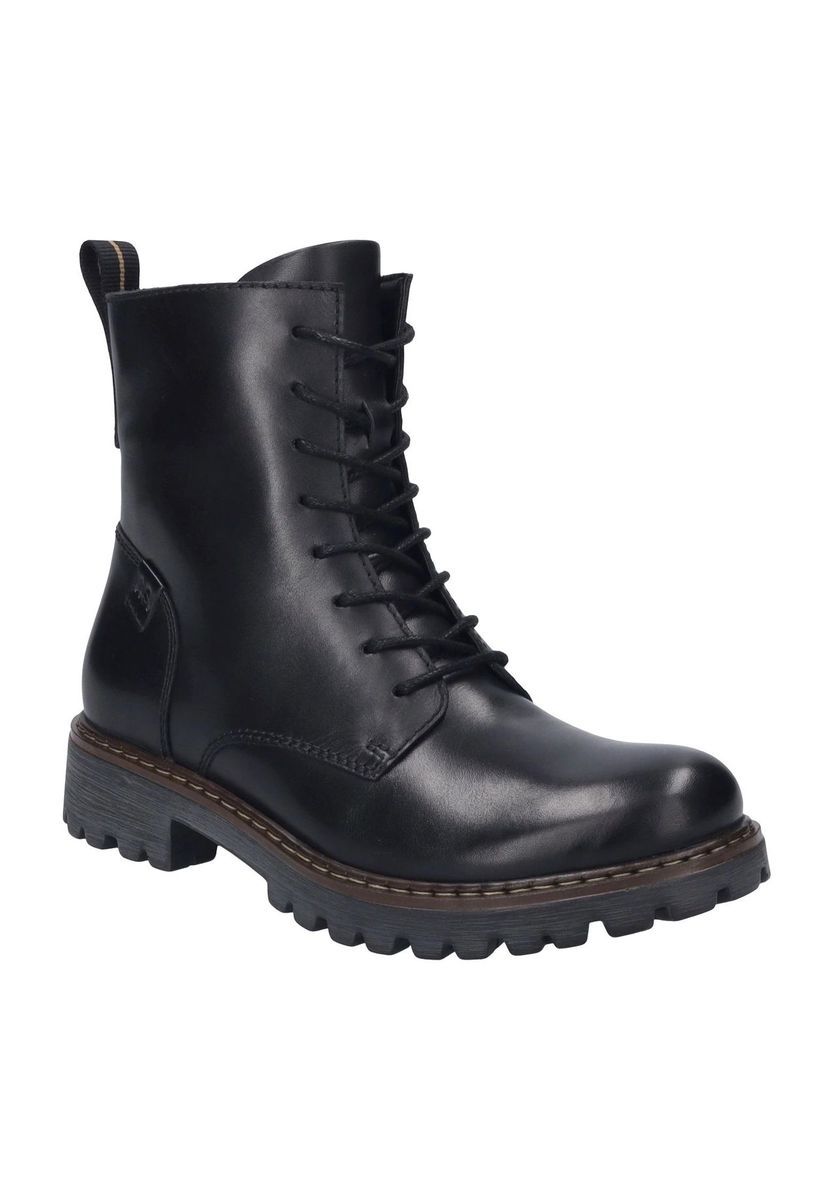 Schnürstiefelette aus Leder mit Blockabsatz