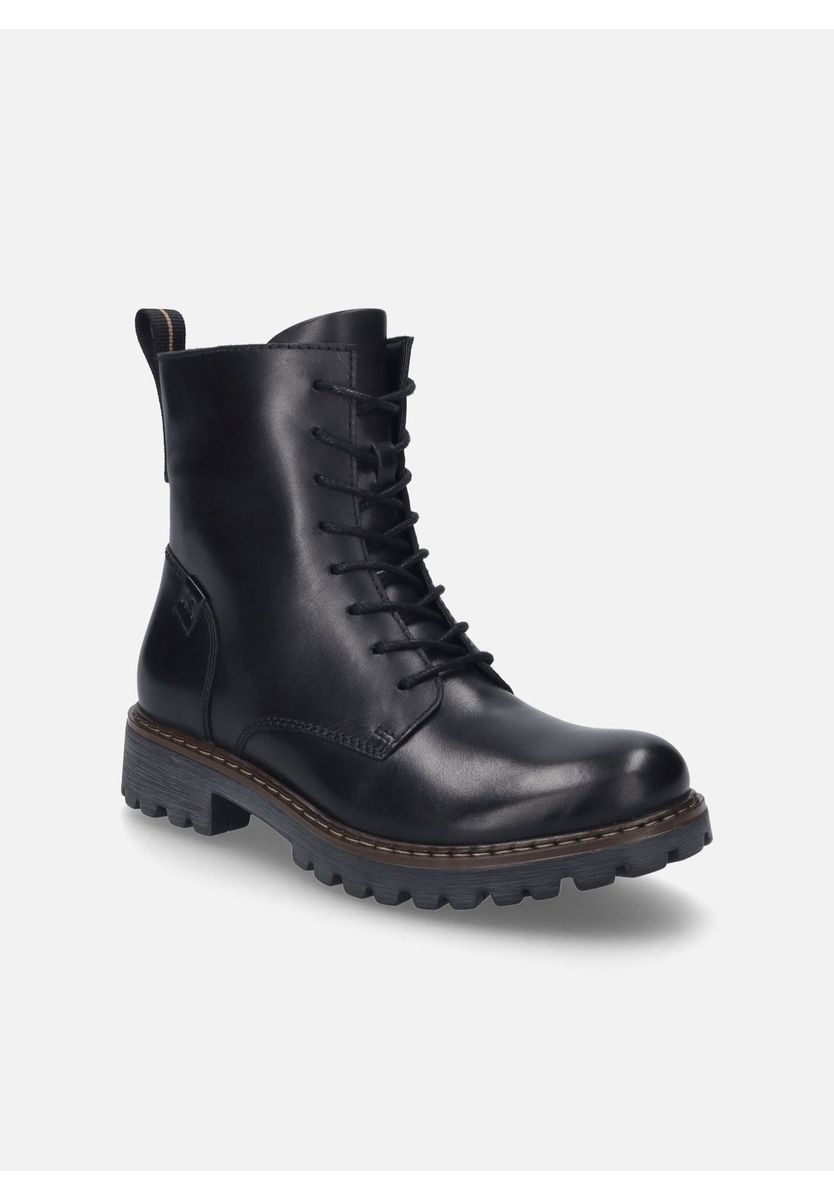 Schnürstiefelette aus Leder mit Blockabsatz