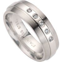 Zeeme Stainless Steel Ring Edelstahl glanz/matt mit weißem Zirkonia