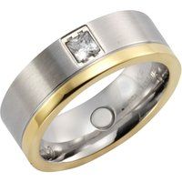 Zeeme Stainless Steel Ring Edelstahl zweifarbig glanz/mattiert mit weißem Zirkonia