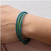 Zeeme Stainless Steel Armband Leder 9-reihig türkis mit Magnetverschluß aus Stahl 19cm lang