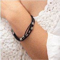 Zeeme Stainless Steel Armband Leder schwarz mit Stahlkugeln 19,5+2cm lang
