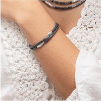 Zeeme Stainless Steel Armband Edelstahl 2-reihig mit Hämatit-Steinen 17,5+3cm lang