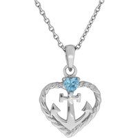 Zeeme Silber Halskette Silber 925 rhodiniert Herz Zirkonia blau