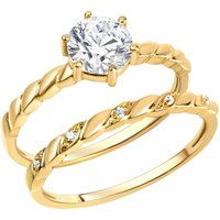 Zeeme Silber Ring Silber 925 vergoldet mit Zirkonia weiß