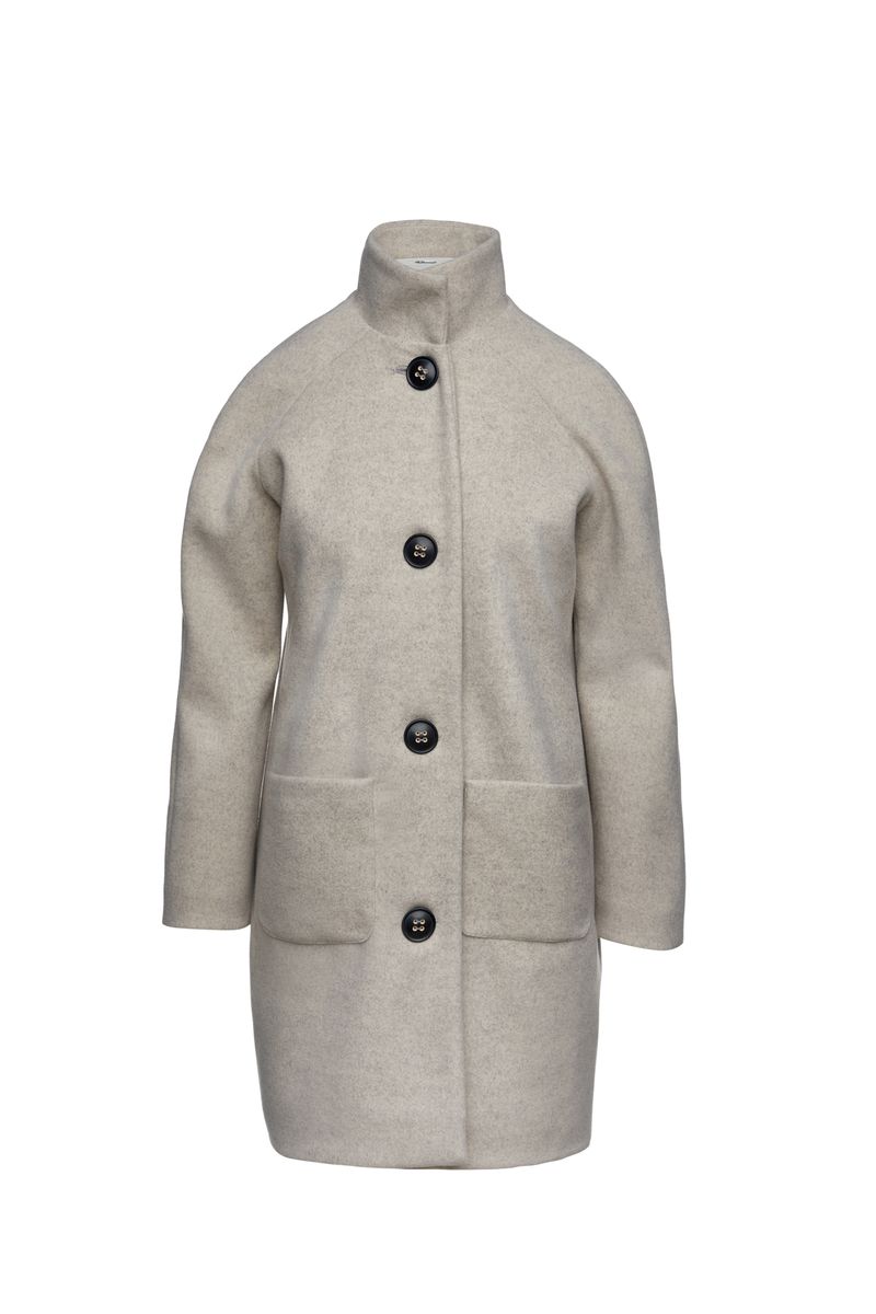 Sandfarbener Melange-Mantel aus Mufflonimitat von Conquista Fashion