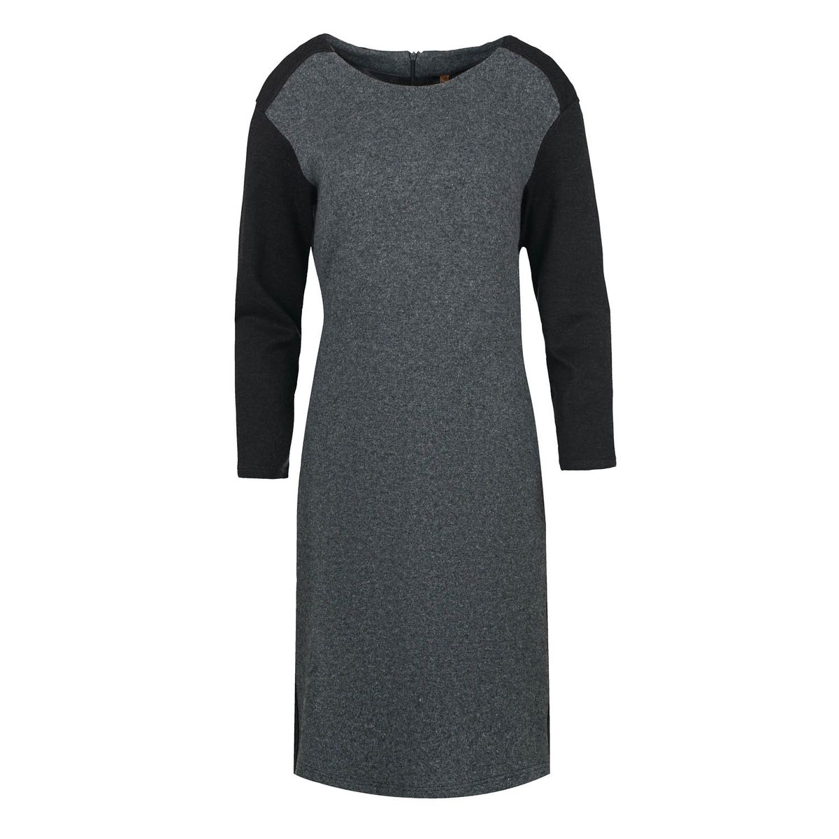 Gerades graues Kleid mit schwarzem Detail