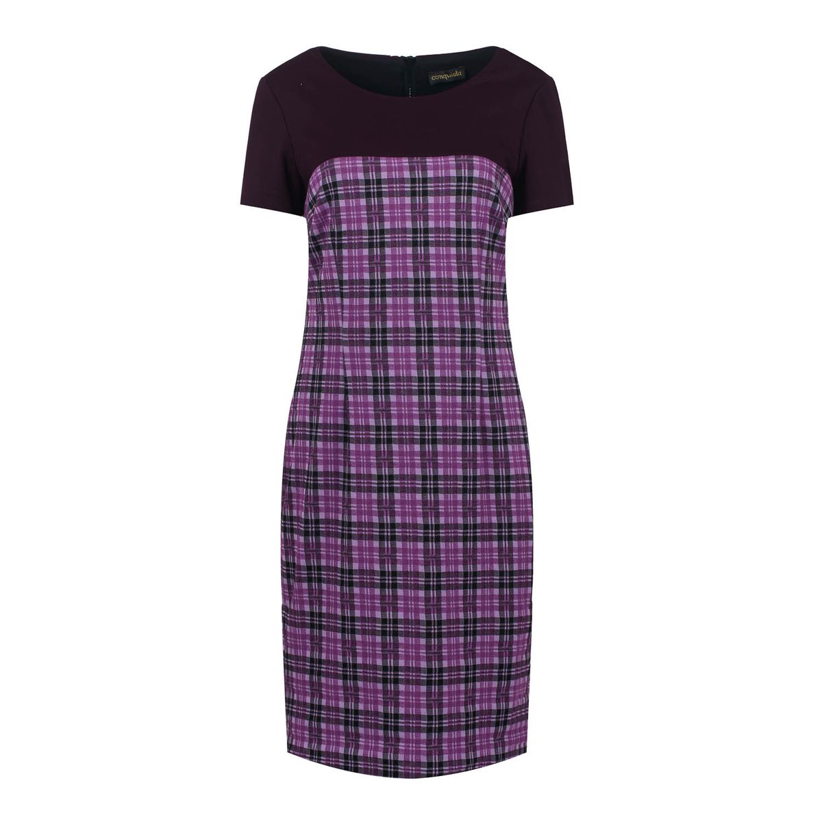 Kurzärmeliges malvenfarbenes Karo-Kleid