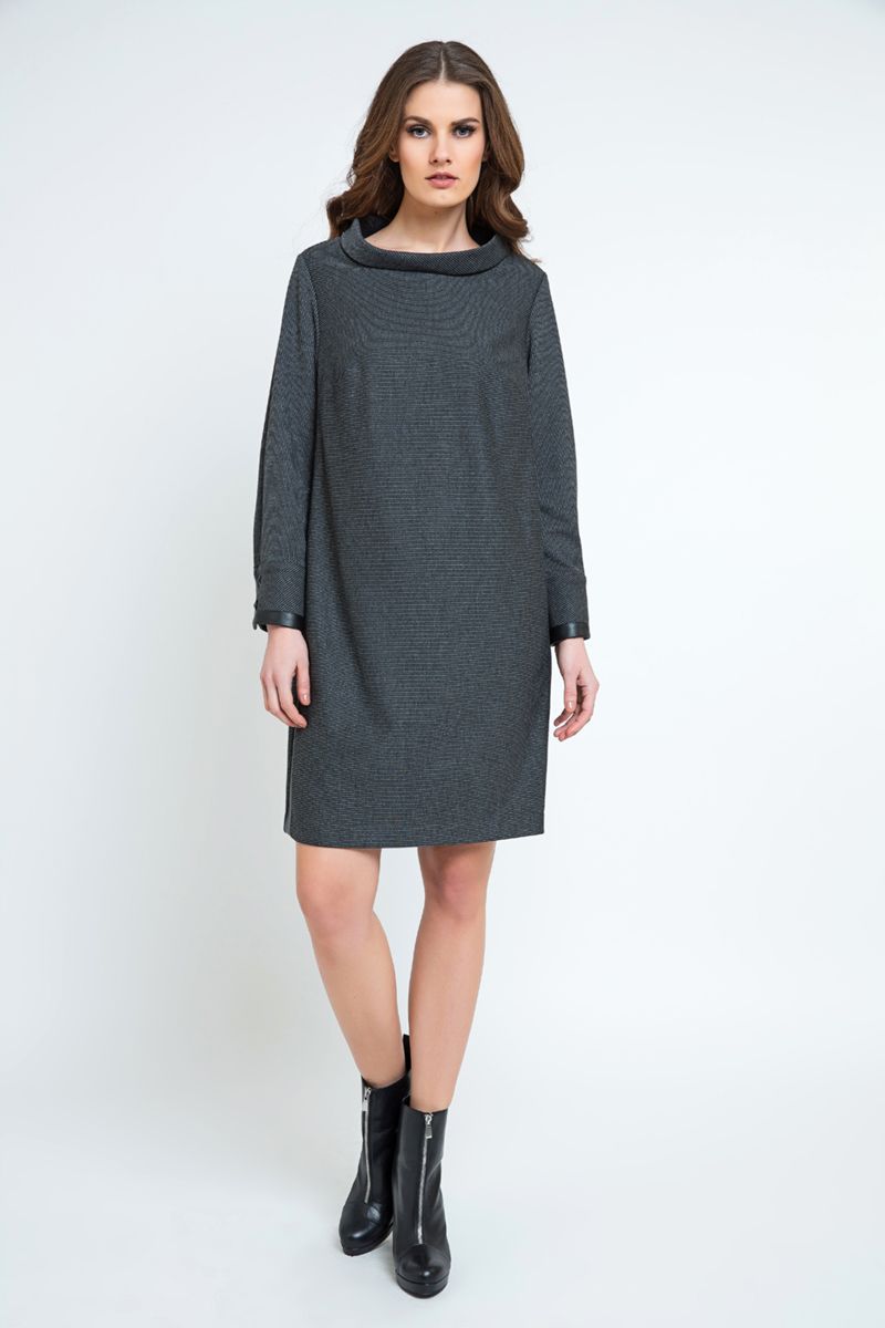 Lässiges H-Linie Stehkragen Langärmeliges Midikleid