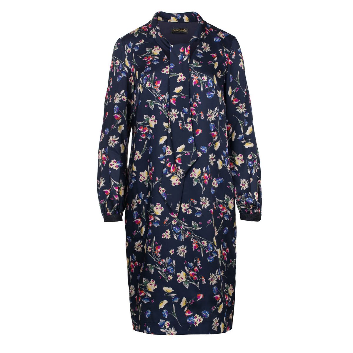 Langärmeliges Kleid mit Blumendruck und Krawattenkragen