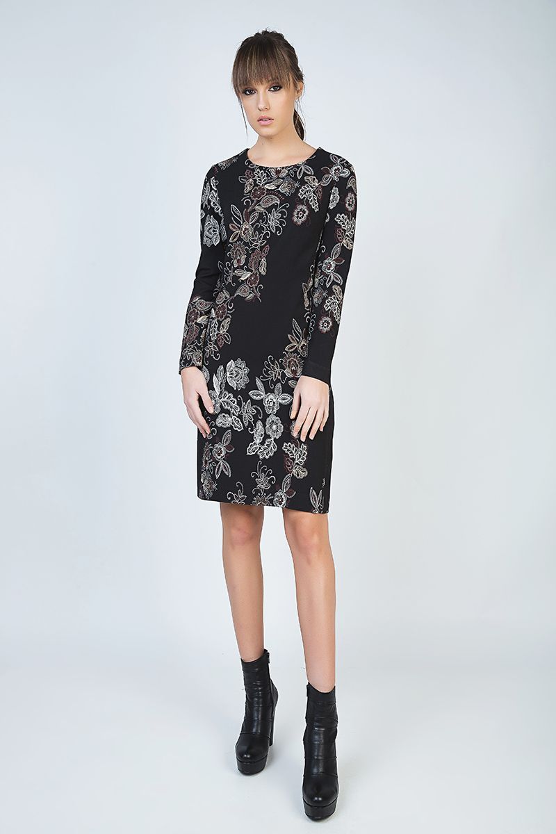 Print Langärmeliges gerades Kleid