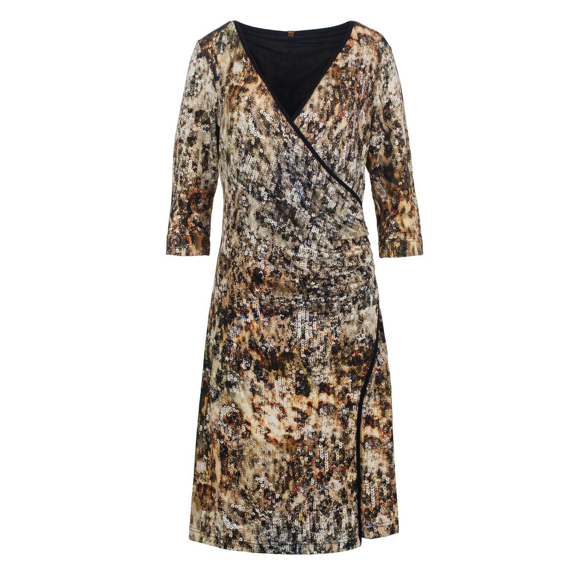 Print Jersey Faux Wrap Kleid Braun