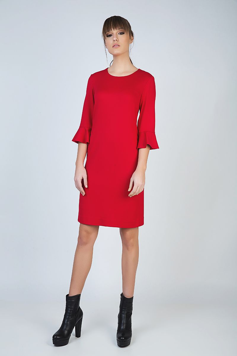 Rotes Kleid mit Ärmeln aus Stretchstoff von Punto di Roma