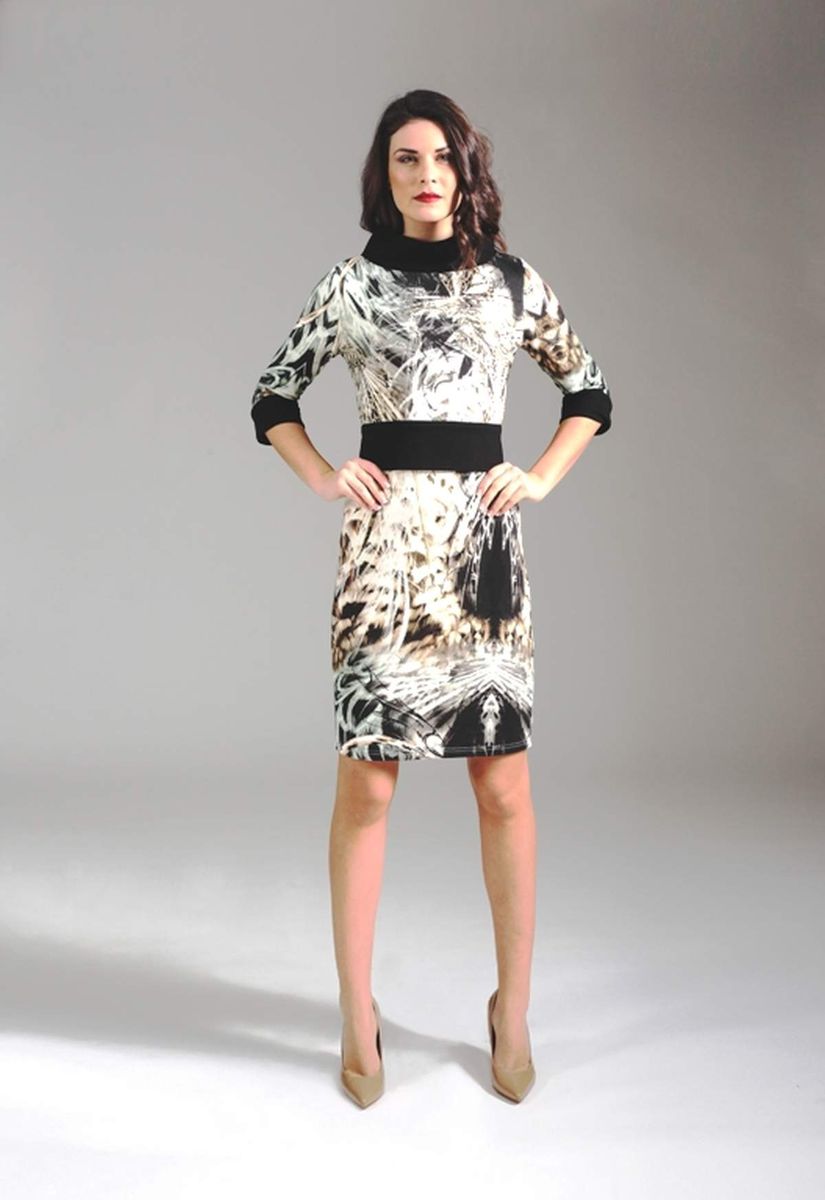 Tailliertes Punto di Roma Print Kleid mit Gürtel