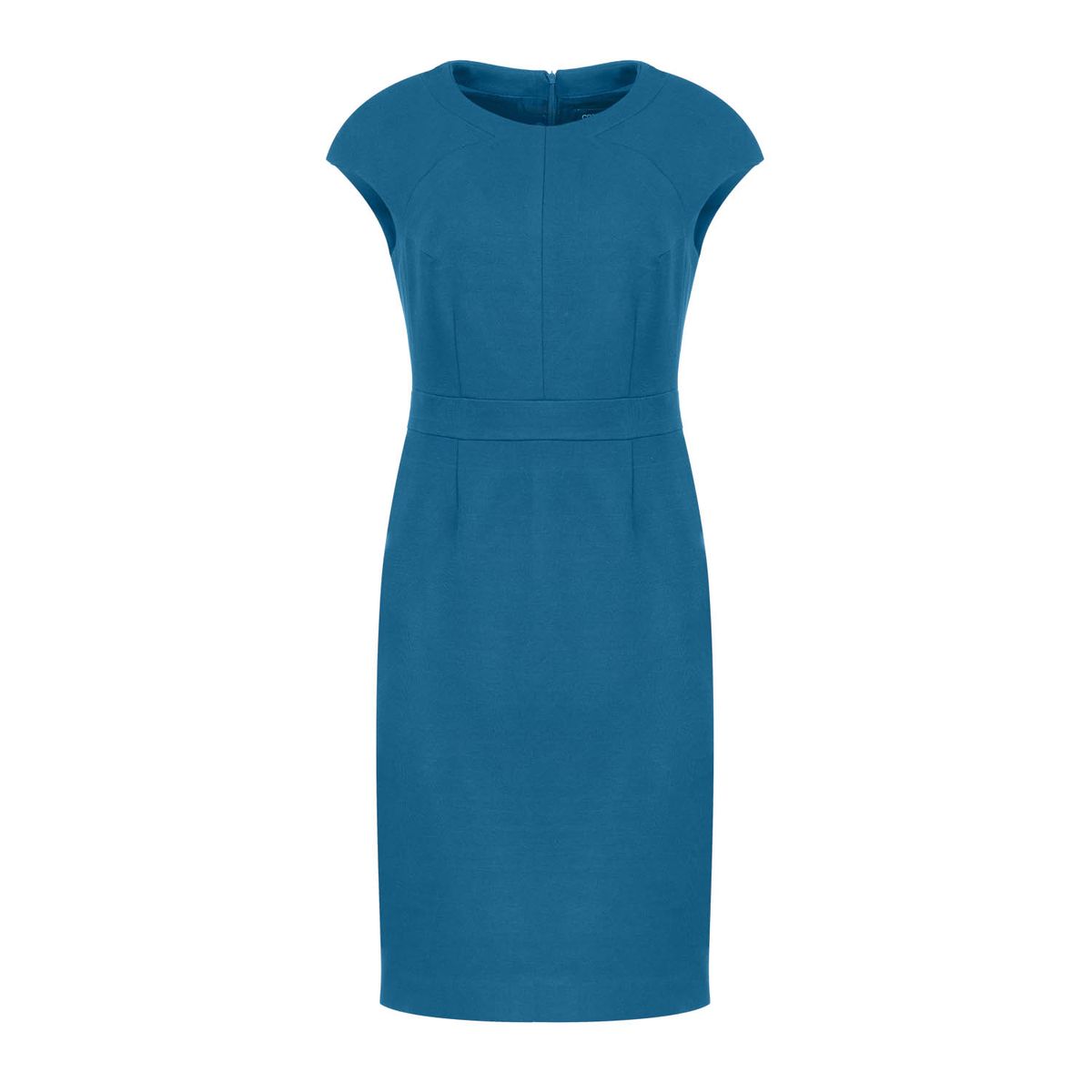 Tailliertes Petrol-Kleid mit Kappenärmeln