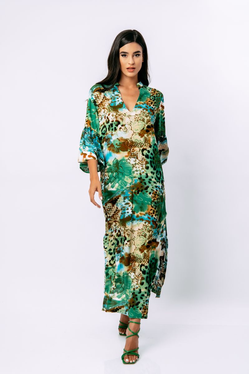 Maxikleid im Kaftan-Stil mit Tiermuster