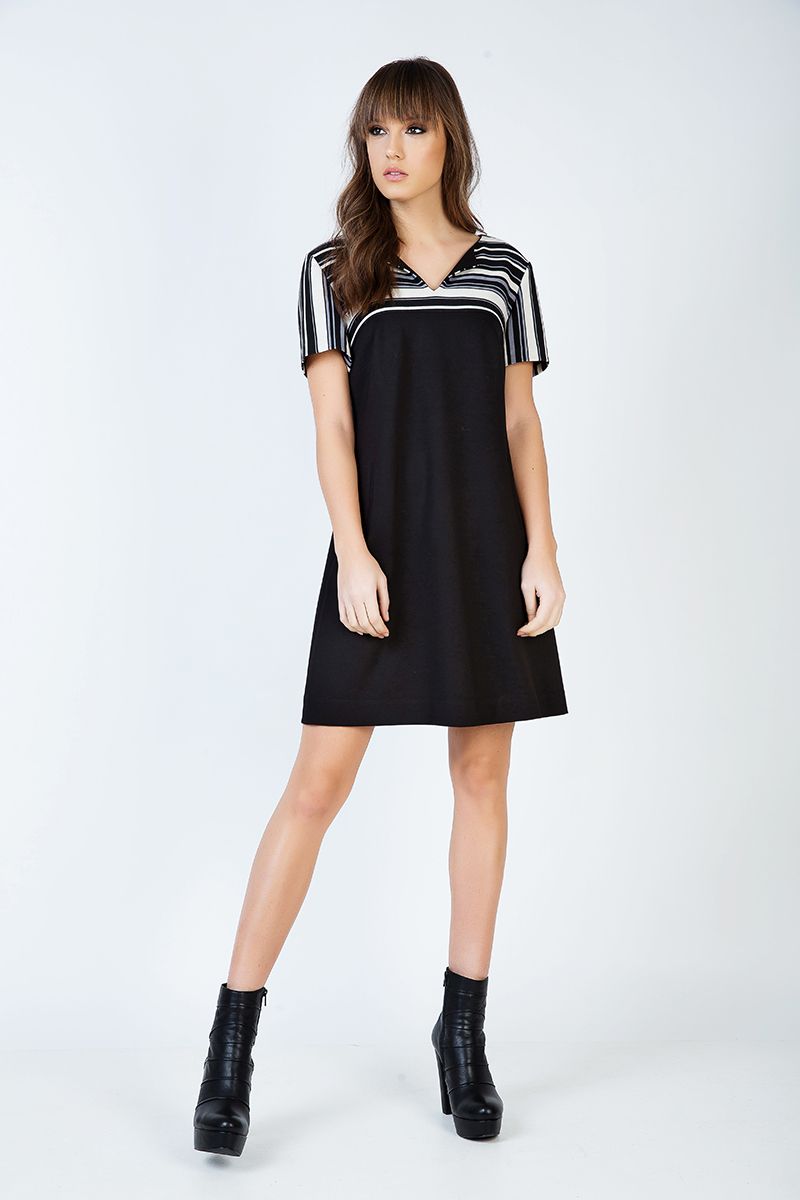 A-Linien-Kleid mit Streifendetail