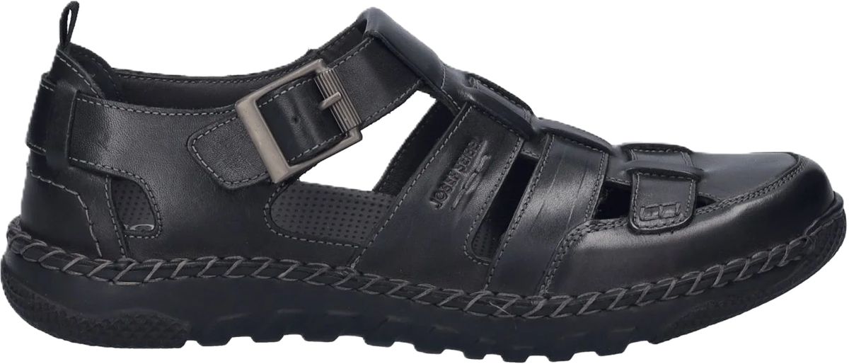 Schwarze Fischer-Sandale aus Leder mit Schnalle