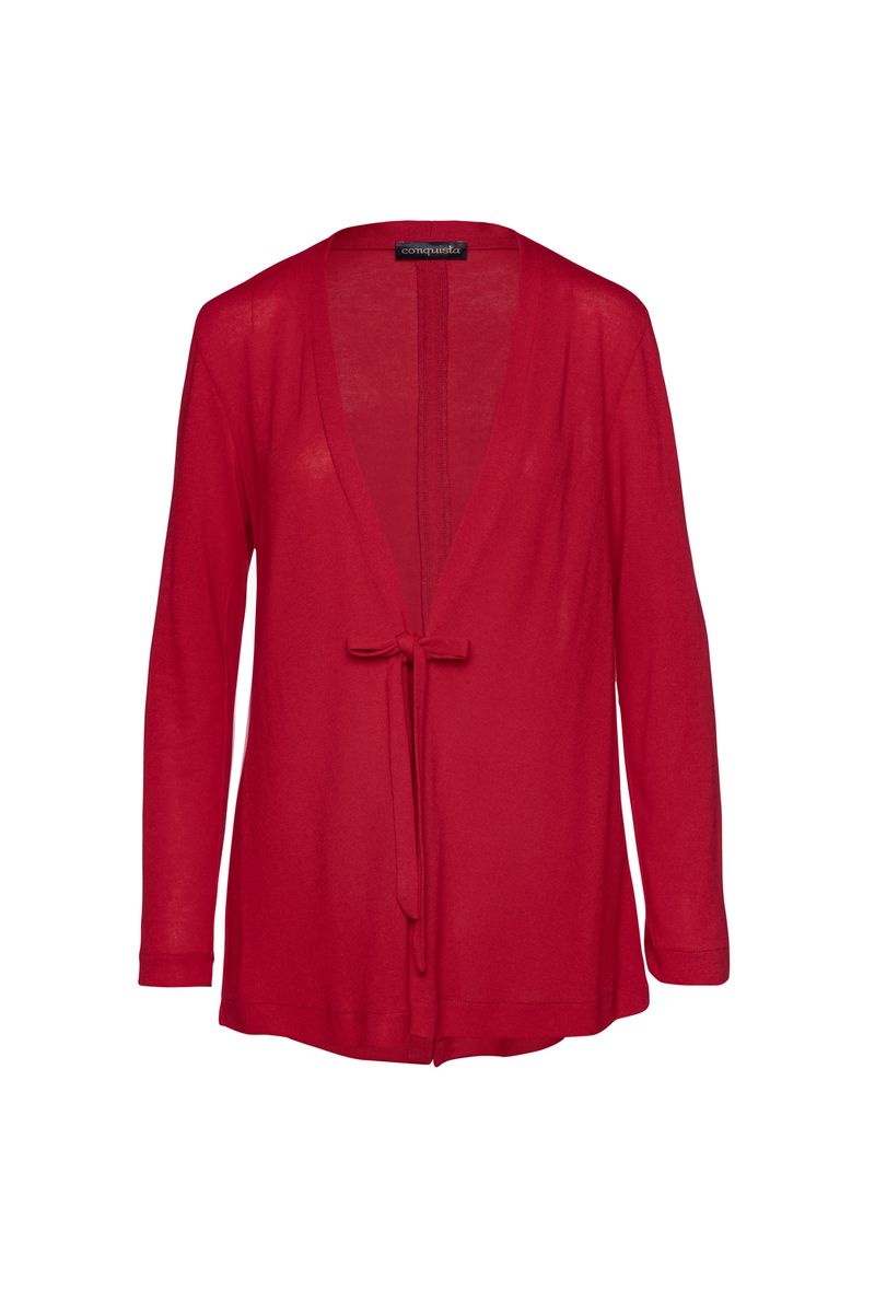 Rote Strickjacke aus Leinen mit offener Vorderseite