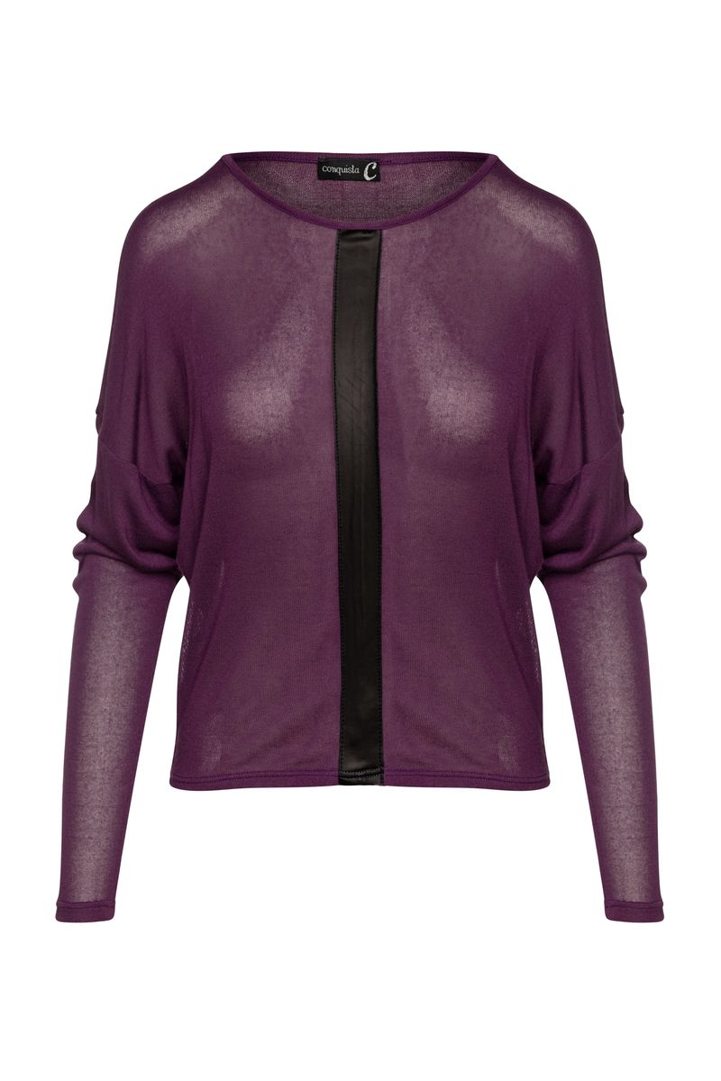 Mauvefarbenes Batwing-Top mit Kunstleder-Detail