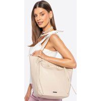 Wittchen Damen-Einkaufstasche aus Öko-Leder mit Zierbändern, beige